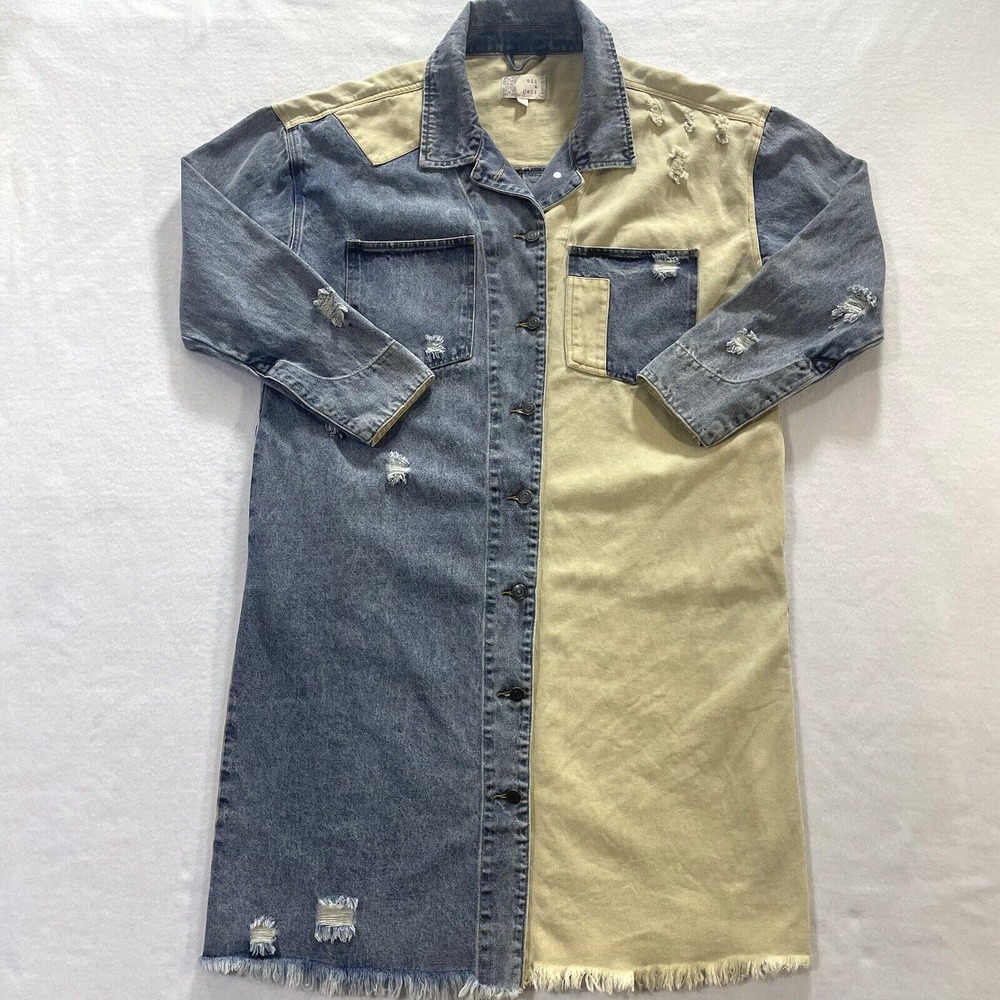 Oli & Holi Boho Mixed Denim Jacket Long Oversize Boutique‎ Button & Snap Size S